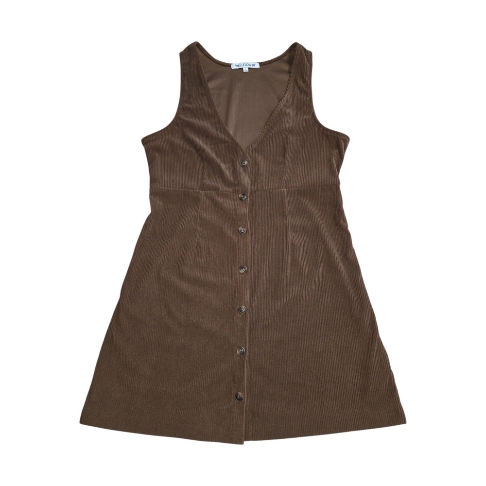 WallFlower Dress Womens L Brown Corduroy Button Front Sleeveless A-Line Mini